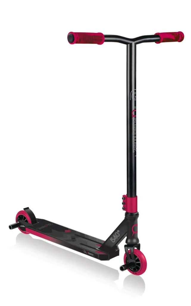STUNTSCOOTER GS 540, Freestyle Kickroller, 100 mm, ABEC 7, verstärkter Lenker, 360°- Lenkung, schwarz-rot