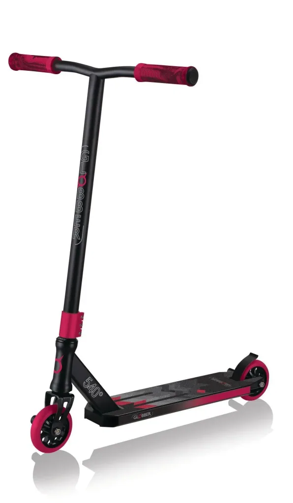 STUNTSCOOTER GS 540, Freestyle Kickroller, 100 mm, ABEC 7, verstärkter Lenker, 360°- Lenkung, schwarz-rot