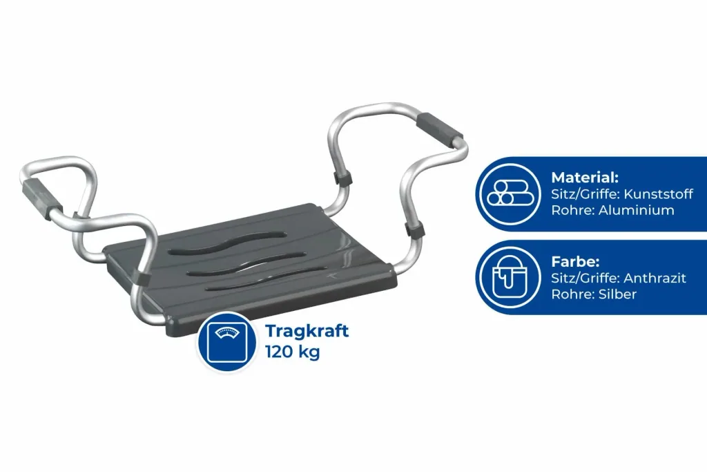Badewannensitz Secura, silber- anthrazit, ausziehbar, 120 kg Tragkraft