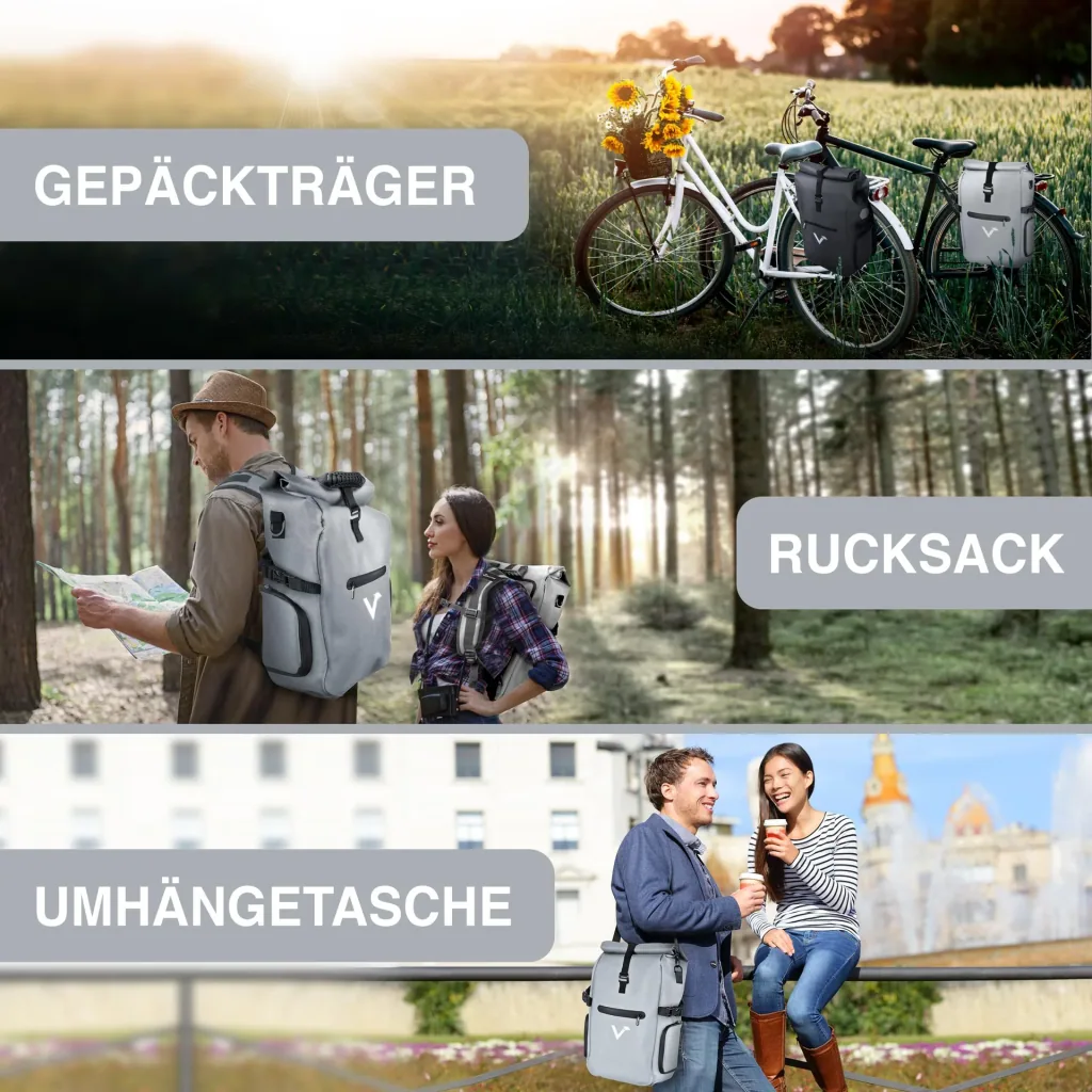 ValkPro 3 in 1 Fahrradtasche, Grau reflektierend