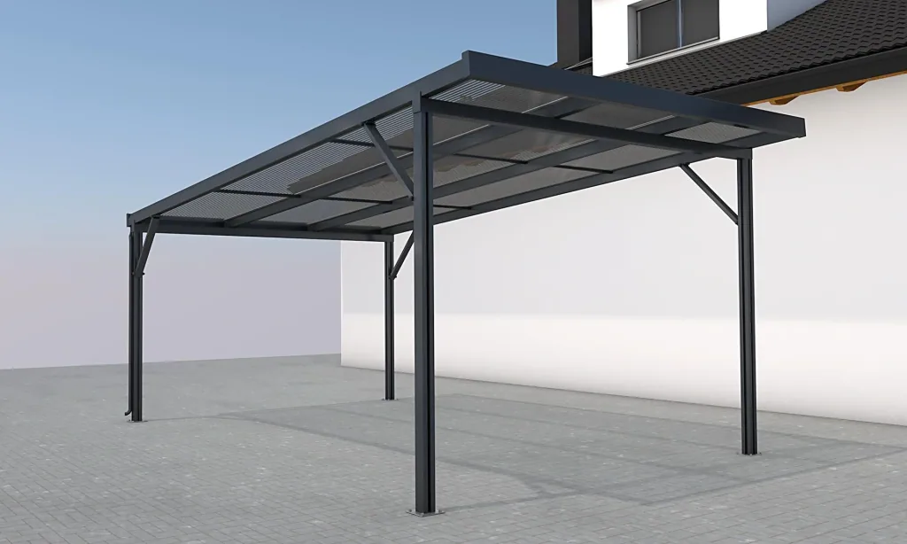 Carport Premium, anthrazit, 3094 x 5620 mm - Polycarbonat Stegplatten 16 mm, weiß gestreift