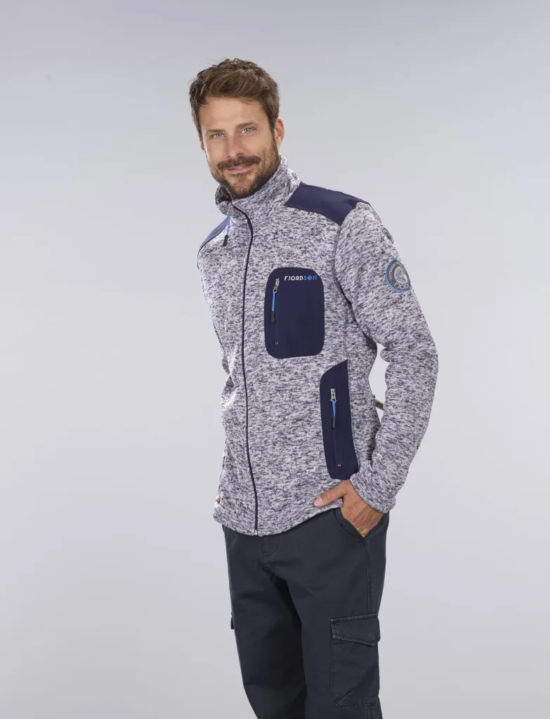Strickfleece Jacke mit Reißverschluß, Farbe marine/grau melange, Gr. 2XL