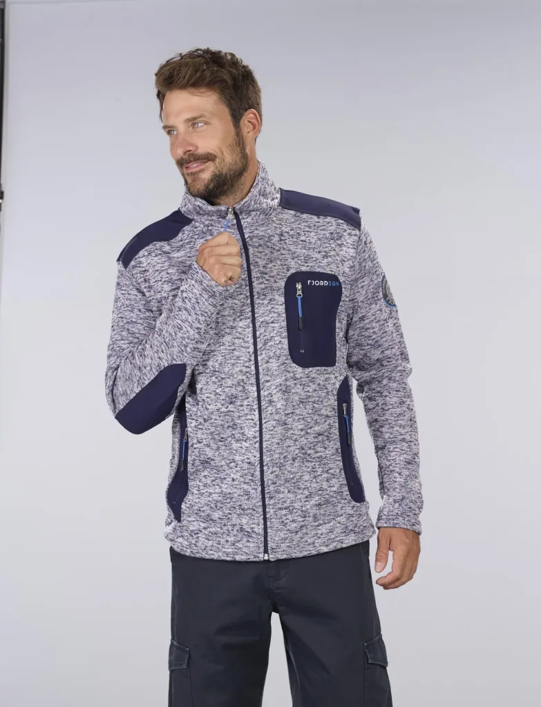 Strickfleece Jacke mit Reißverschluß, Farbe marine/grau melange, Gr. 2XL