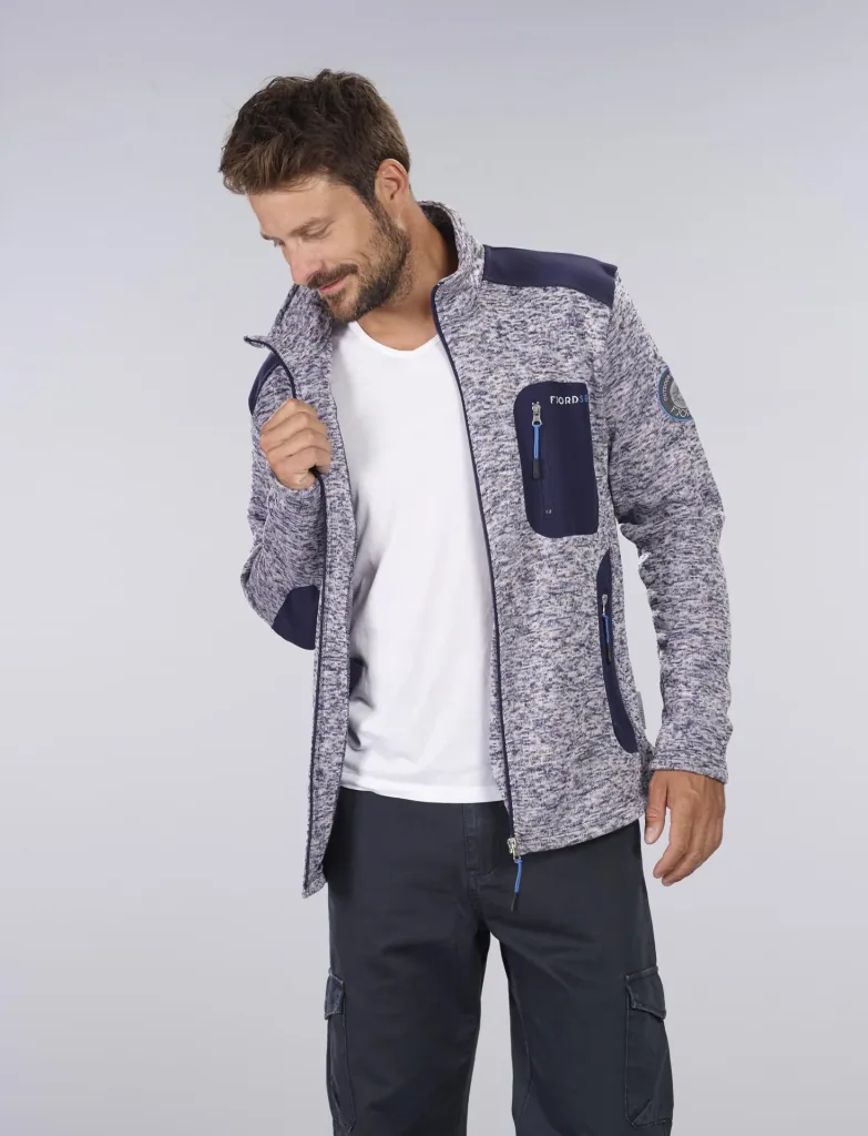 Strickfleece Jacke mit Reißverschluß, Farbe marine/grau melange, Gr. 2XL