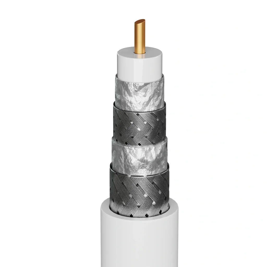 TV Antennenkabel 135 dB, 4x geschirmt, 1 m, Weiß - vergoldet, Koax-Buchse 90° > Koax-Stecker 90° (70411)