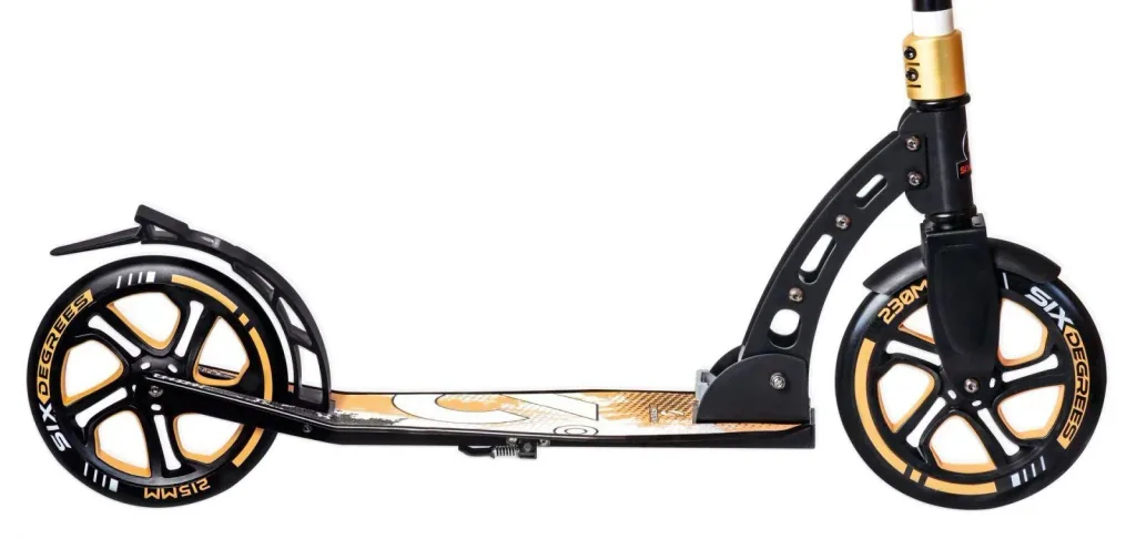 Aluminium Scooter mit Klappmechanismus und Ständer, 230/215 mm, ABEC 7, höhenverstellbar, gold