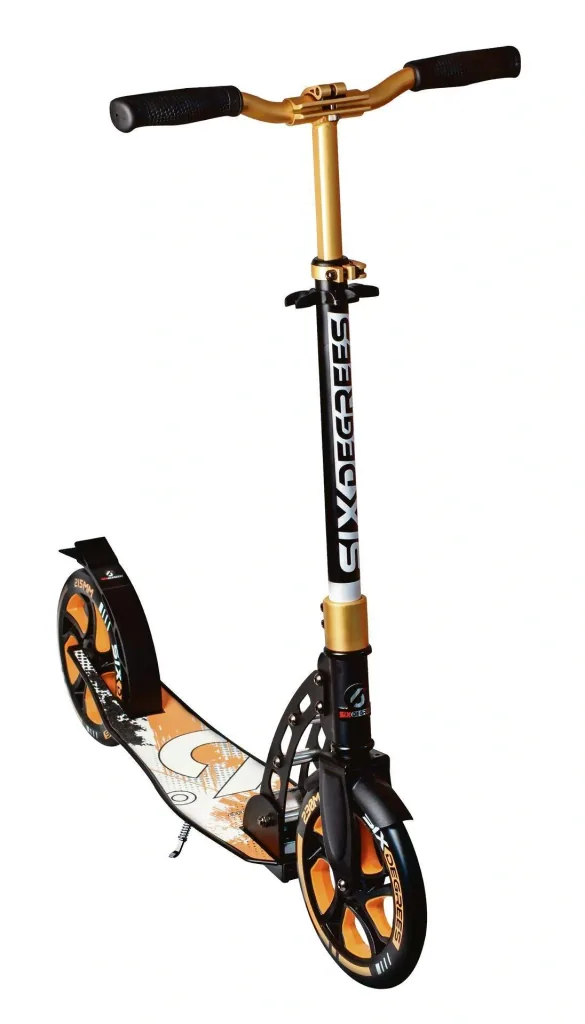 Aluminium Scooter mit Klappmechanismus und Ständer, 230/215 mm, ABEC 7, höhenverstellbar, gold