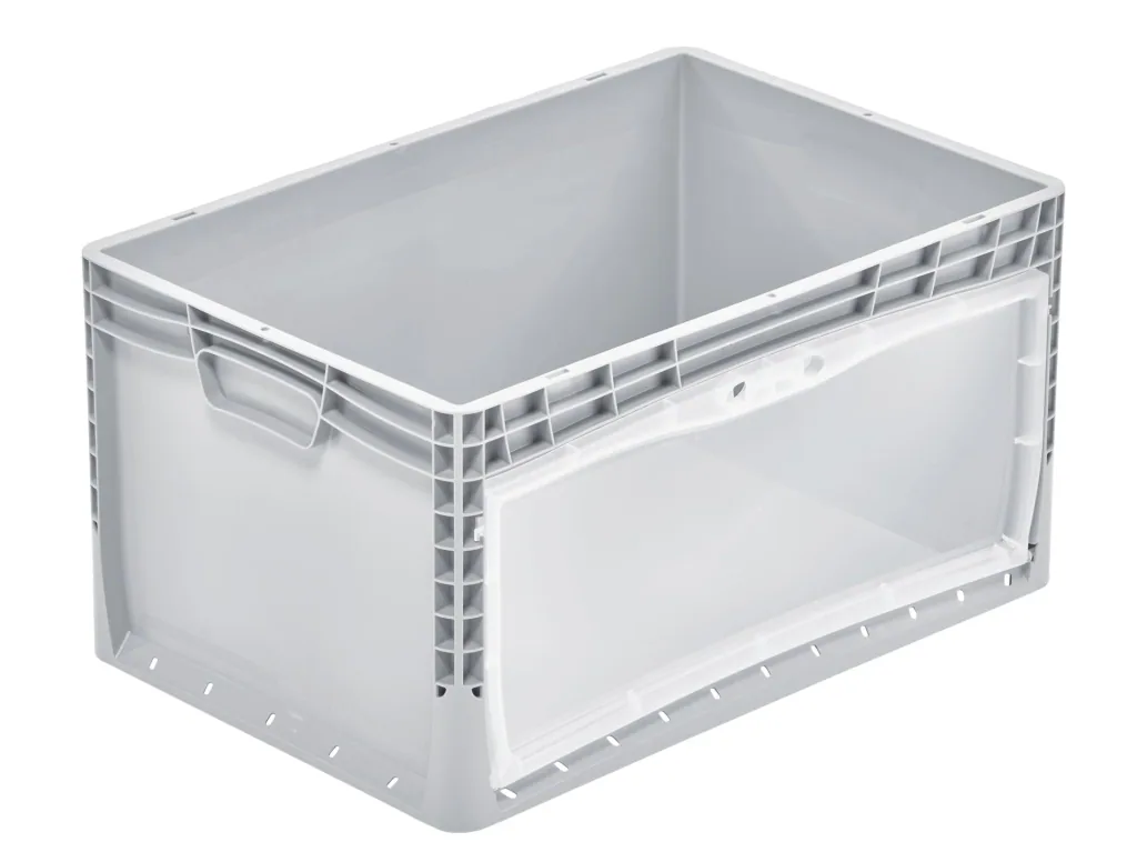 Euro-Norm Behälter, 600 x 400 x 320 mm, grau mit transparenter Entnahmeklappe