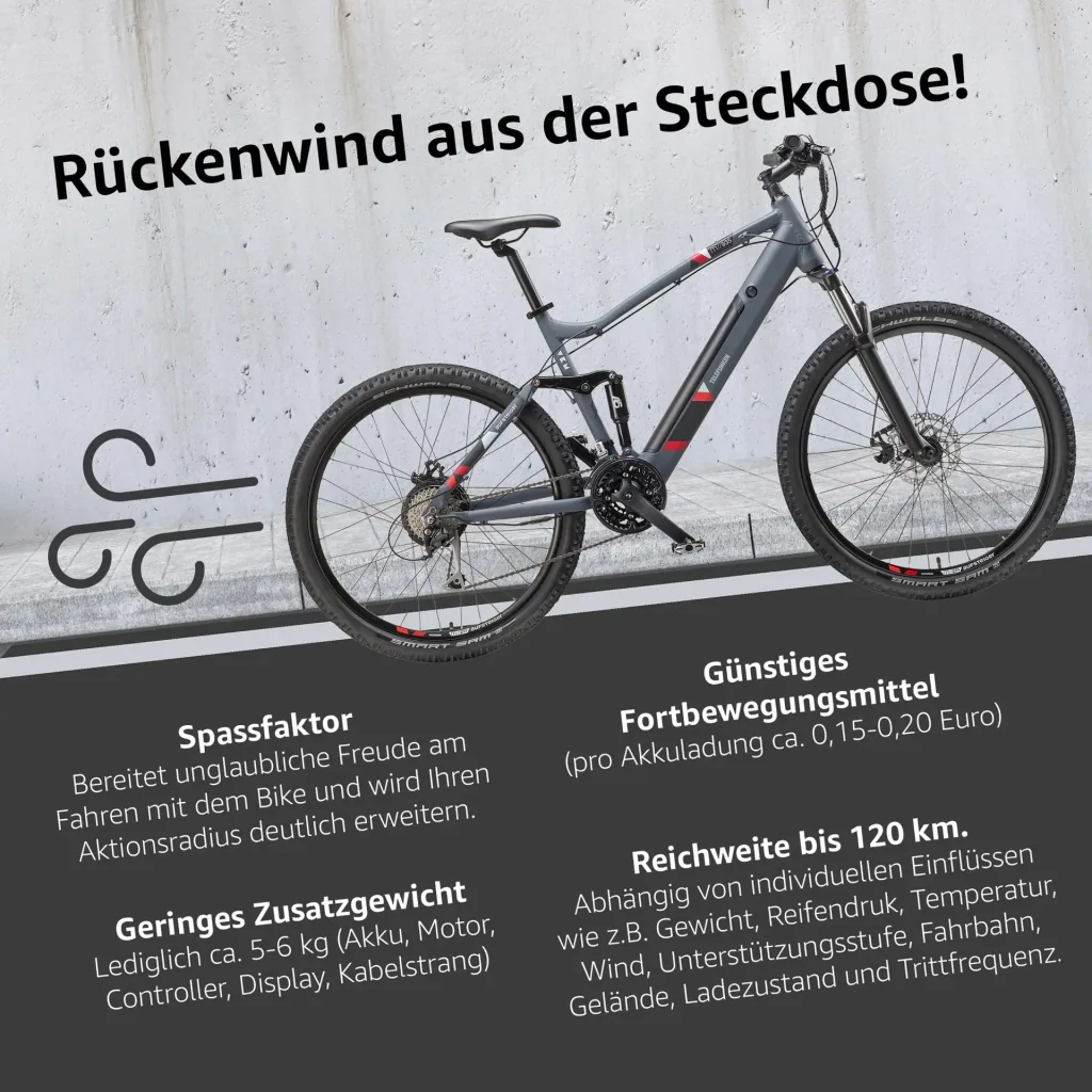 Unisex Alu MTB E-Bike, 27,5 Zoll, 24-Gang Kettenschaltung, grau, Aufsteiger M935 Fully