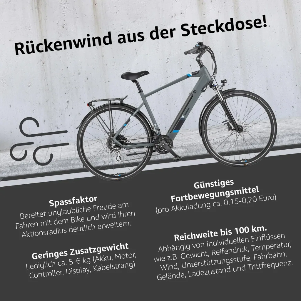 Herren Alu Trekking E-Bike, 28 Zoll, Rahmenhöhe 50 cm, 24-Gang Kettenschaltung, grau, XC941 Expedition