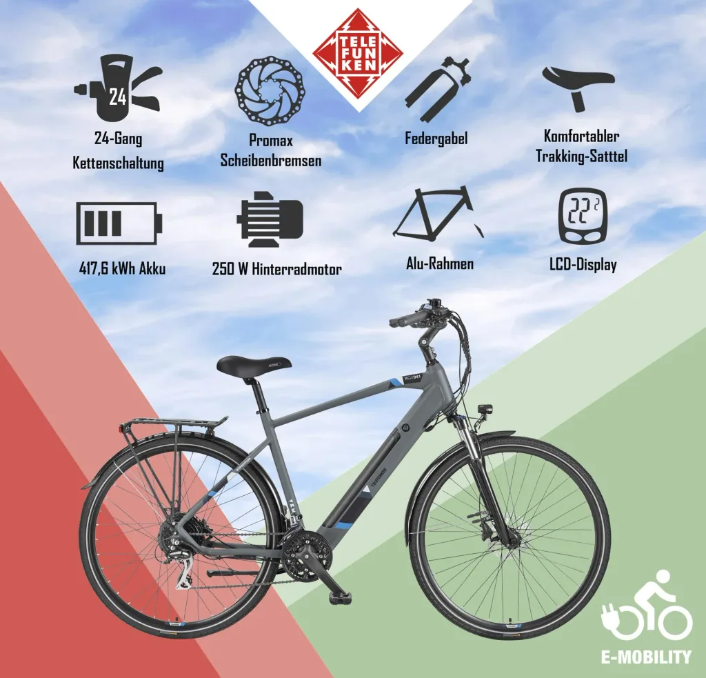 Herren Alu Trekking E-Bike, 28 Zoll, Rahmenhöhe 50 cm, 24-Gang Kettenschaltung, grau, XC941 Expedition