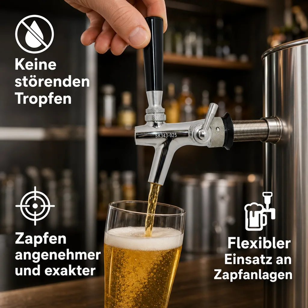 Zapfhahn, Kompensatorhahn, Bierzapfhahn, Schankhahn aus Chromnickelstahl, Modell - P3500, Poliert, Gewindelänge: 55 mm