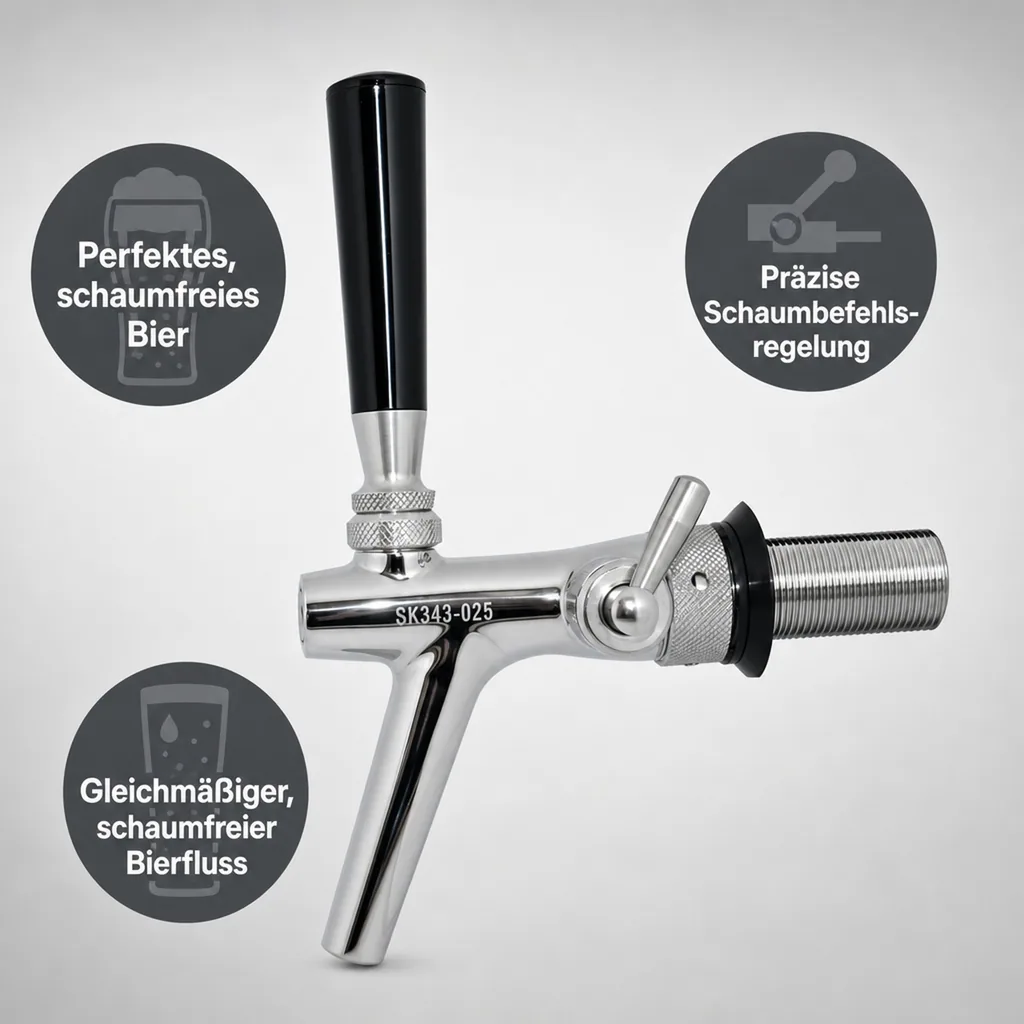 Zapfhahn, Kompensatorhahn, Bierzapfhahn, Schankhahn aus Chromnickelstahl, Modell - P3500, Poliert, Gewindelänge: 55 mm