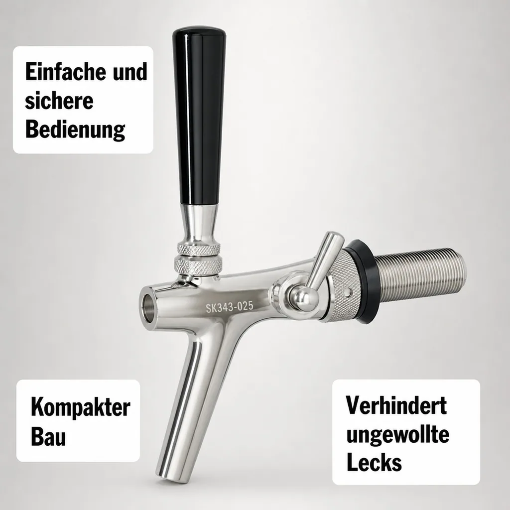 Zapfhahn, Kompensatorhahn, Bierzapfhahn, Schankhahn aus Chromnickelstahl, Modell - P3500, Poliert, Gewindelänge: 55 mm