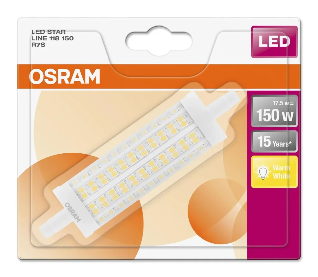 LED STAR LINE R7S Stablampe mit 17,5 Watt, warmweiß, 2500 Lumen, 118mm