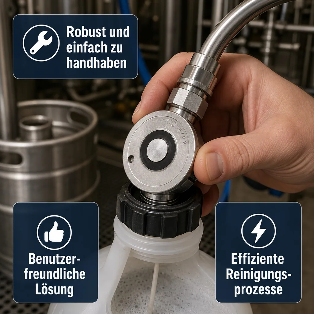 Bier-Fitting für Reinigungsbehälter aus Edelstahl, Art: Köpi - Fitting