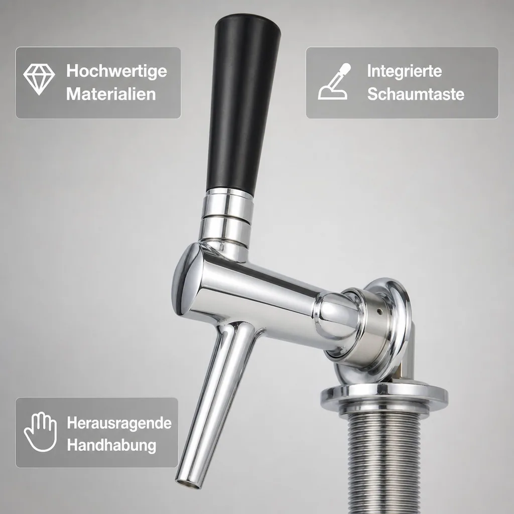 Zapfhahn, Kompensatorhahn, Bierzapfhahn, Schankhahn - C-TAP, Chromnickelstahl, Perfekte Schaumqualität & Langlebigkeit, Gewindelänge: 55 mm