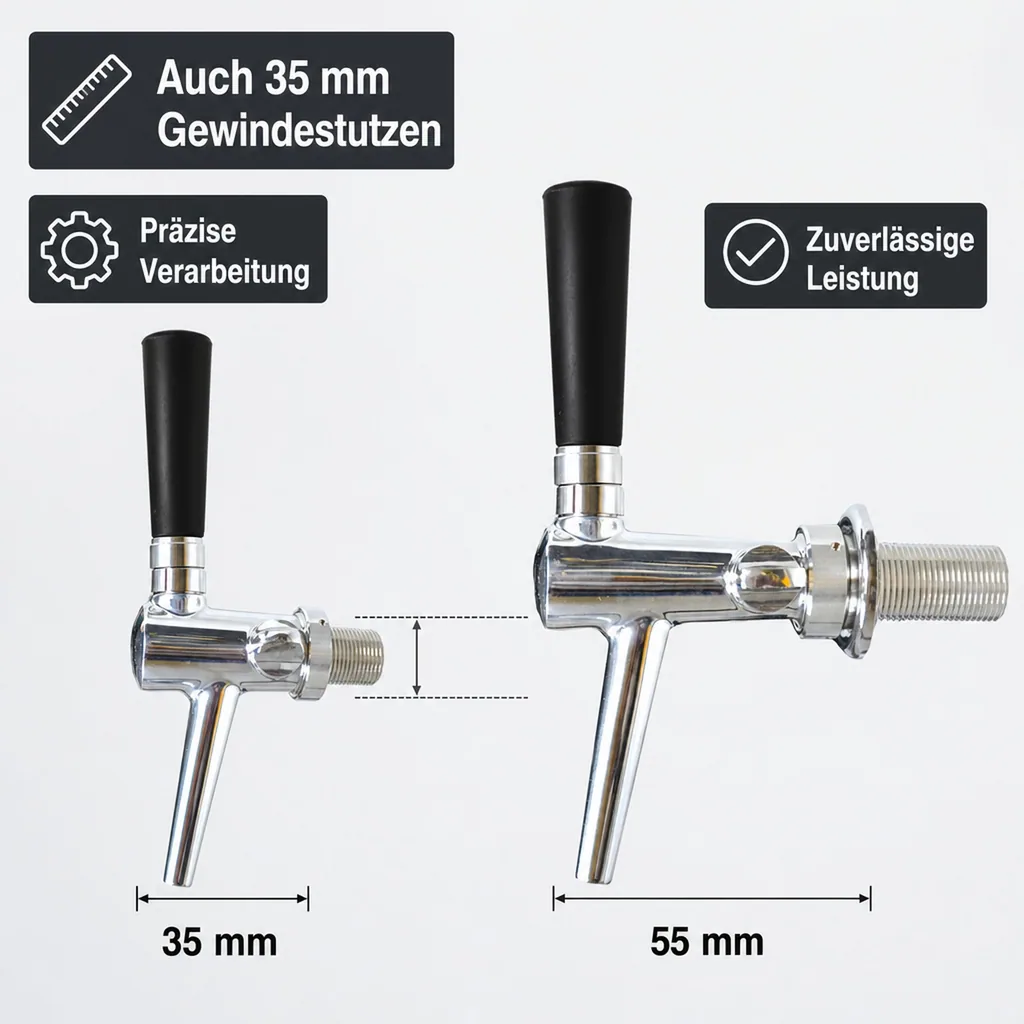 Zapfhahn, Kompensatorhahn, Bierzapfhahn, Schankhahn - C-TAP, Chromnickelstahl, Perfekte Schaumqualität & Langlebigkeit, Gewindelänge: 55 mm