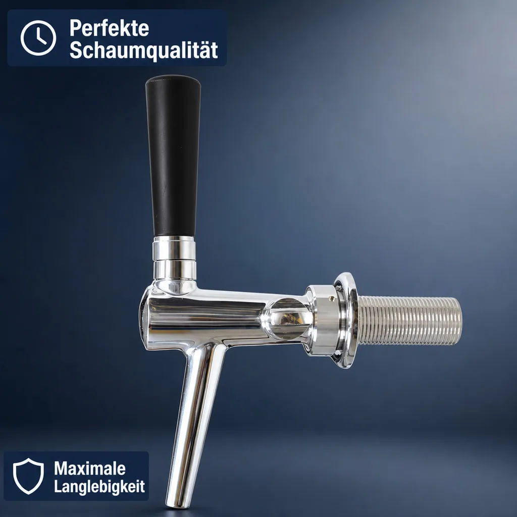 Zapfhahn, Kompensatorhahn, Bierzapfhahn, Schankhahn - C-TAP, Chromnickelstahl, Perfekte Schaumqualität & Langlebigkeit, Gewindelänge: 55 mm