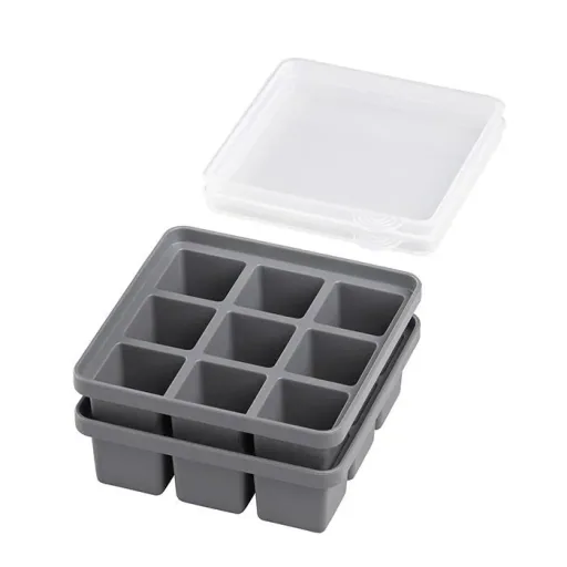 Eiswürfelform inklusive transparentem Deckel, für 9 Eiswürfel, Eiswürfelgröße 4 x 4 x 4 cm