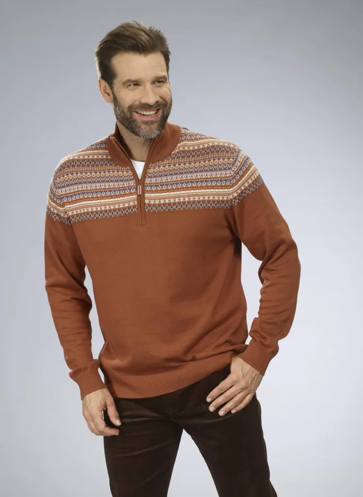 Pullover mit Norwegermuster, Farbe braun, Gr.M