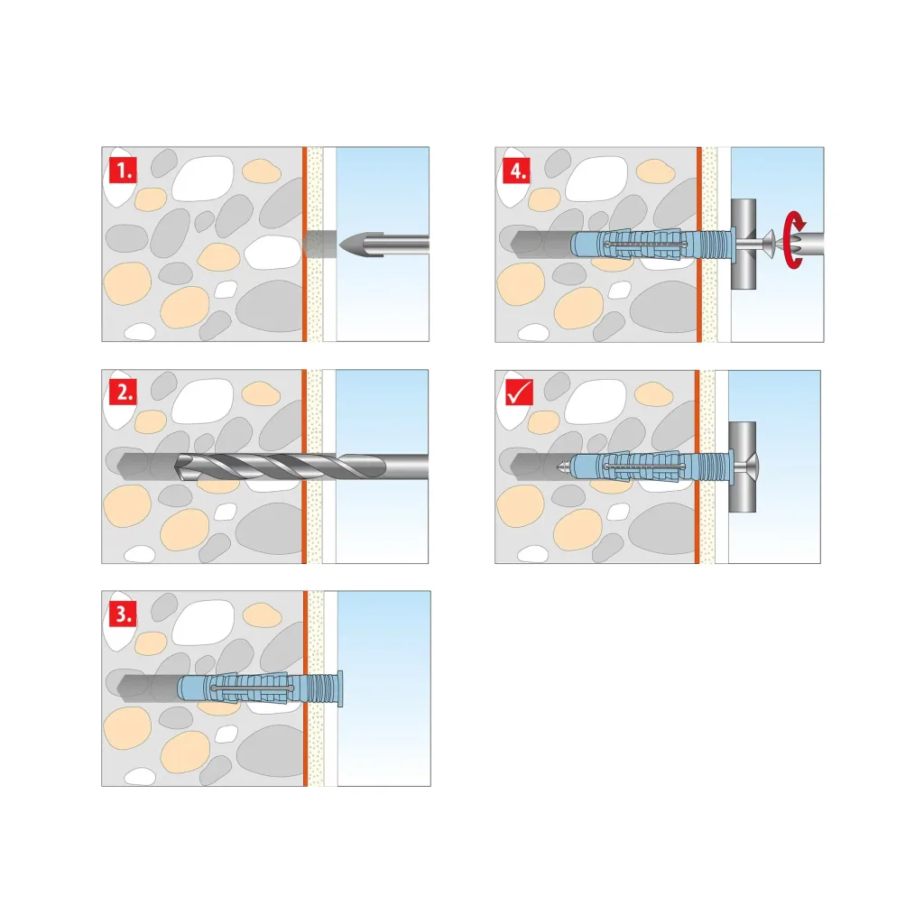 Allzweckdübel Aqua Stop Pro 6 x 38 mm + Linsenkopfschraube 4 x 50 mm, 4 Stück