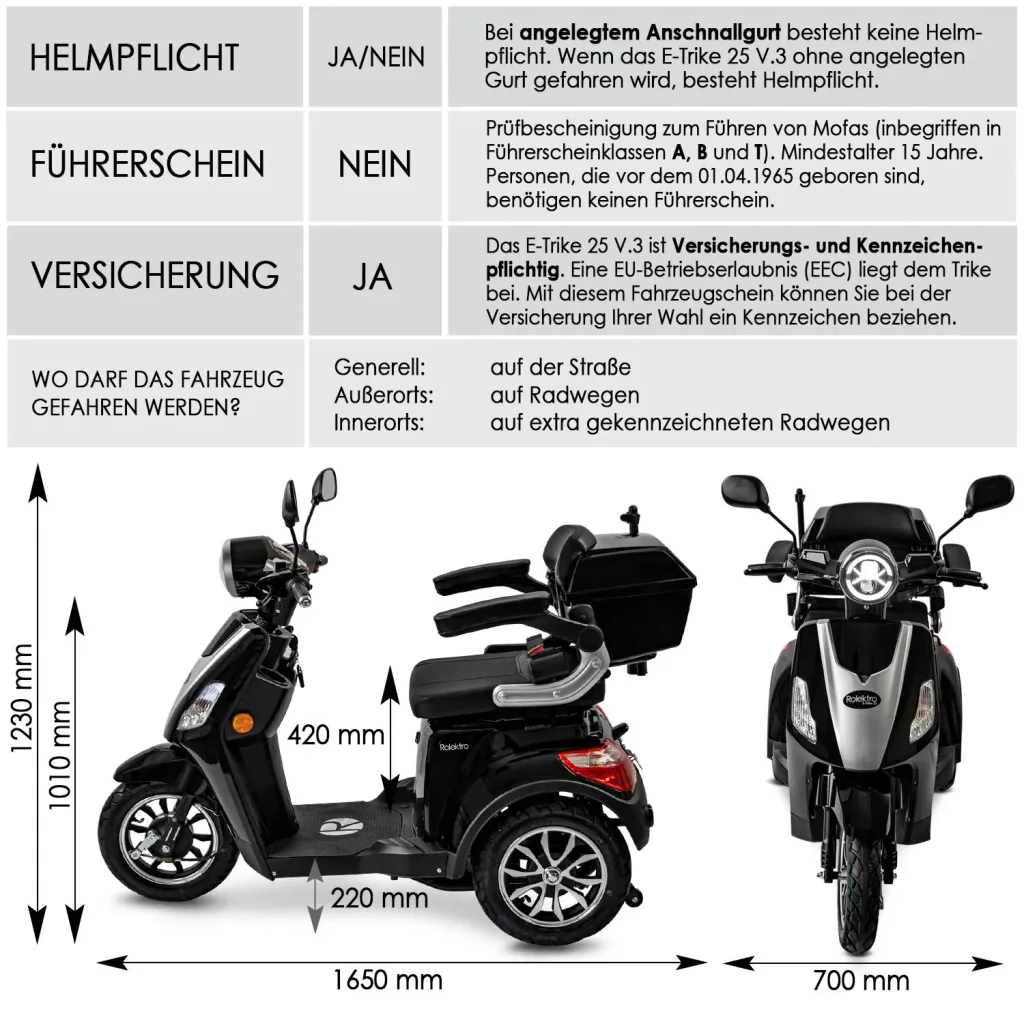 E-Trike 25 V.3, schwarz; 1.000 W + Straßenzulassung