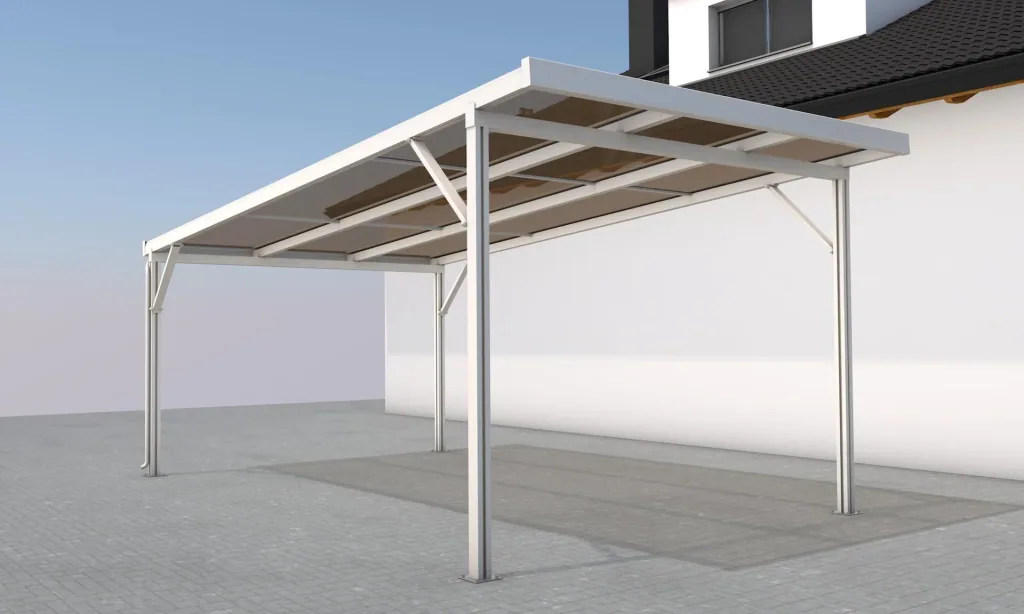 Carport Premium, weiß, 3094 x 5620 mm - Polycarbonat Stegplatten 16 mm, bronze