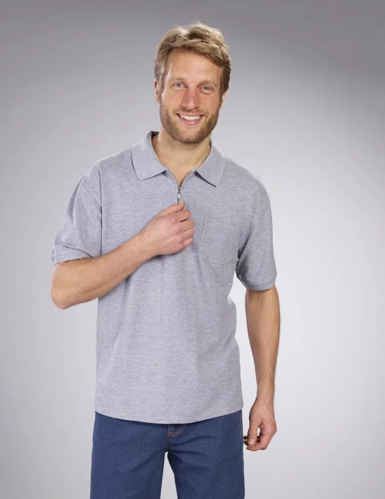 Poloshirt mit Reißverschluss, silber, Gr. M
