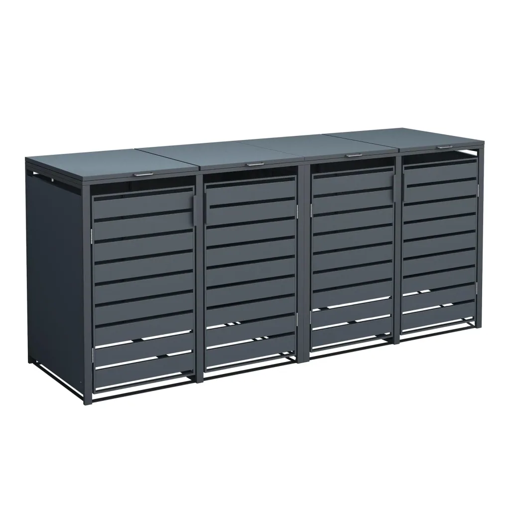 Westmann Mülltonnenbox Kubus für 4x 240 L, 264×80×116 cm, Anthrazit – pulverbeschichteter Stahl