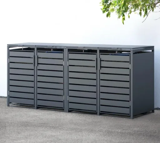 Westmann Mülltonnenbox Kubus für 4x 240 L, 264×80×116 cm, Anthrazit – pulverbeschichteter Stahl