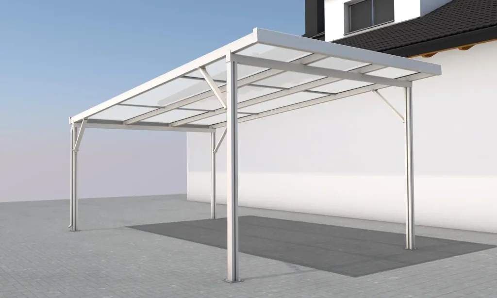 Carport Premium, weiß, 3094 x 5620 mm - Polycarbonat Stegplatten 16 mm, opal