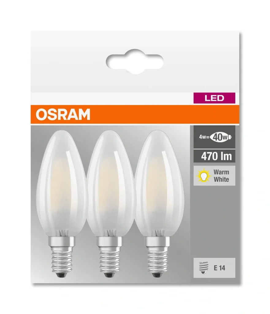 BASE RETRO LED Kerze mit 4 Watt, E14, warmweiß, matt - 3 Stück