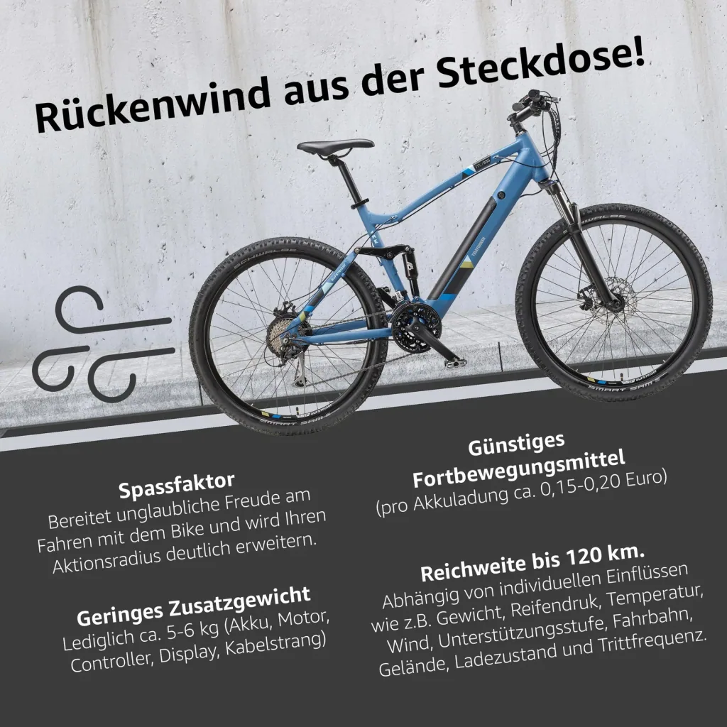 Unisex Alu MTB E-Bike, 27,5 Zoll, 24-Gang Kettenschaltung, blau, Aufsteiger M935 Fully