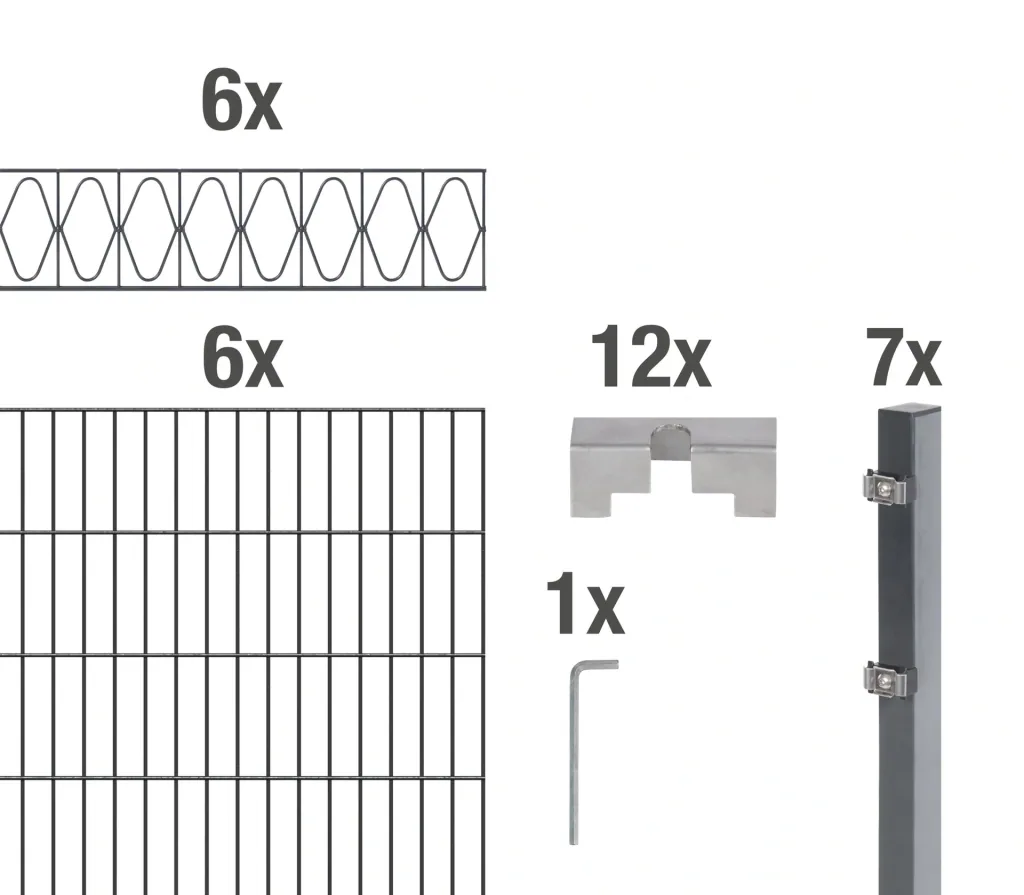 Doppelstabmattenzaun Sets anthrazit mit Dekorelement "Eleganz", Länge: 12 m, Höhe: 120 cm
