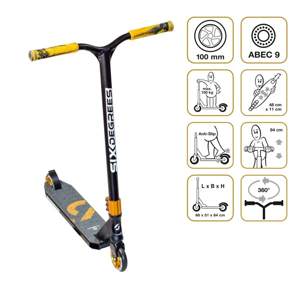 Stuntscooter mit verstärktem Wing-Lenker, HIC Compression, 100 mm, ABEC 9, 360° Lenkung, schwarz-kupferbraun