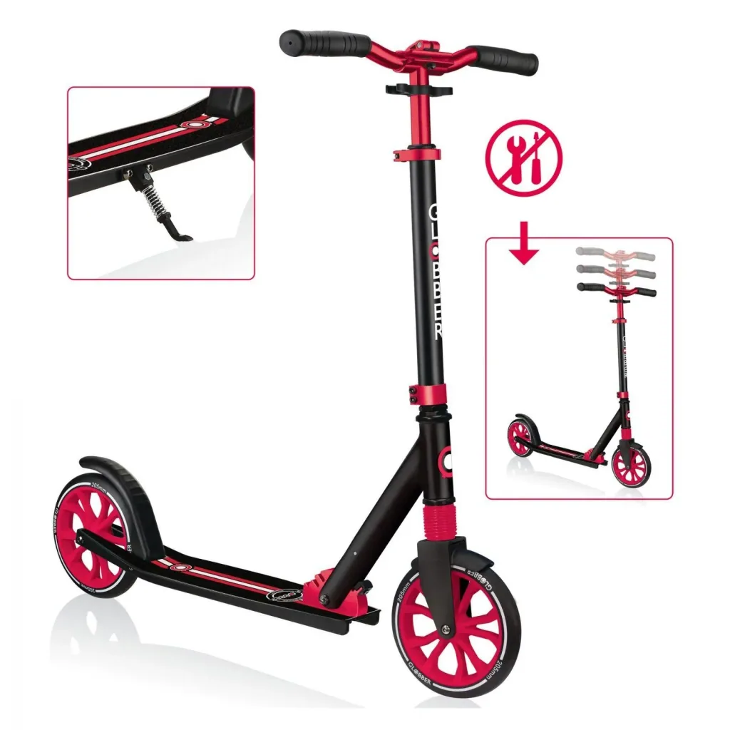 NL 205 Tretroller, 205 mm, ABEC 7, höhenverstellbar, Frontfederung, Klappmechanismus, schwarz-rot