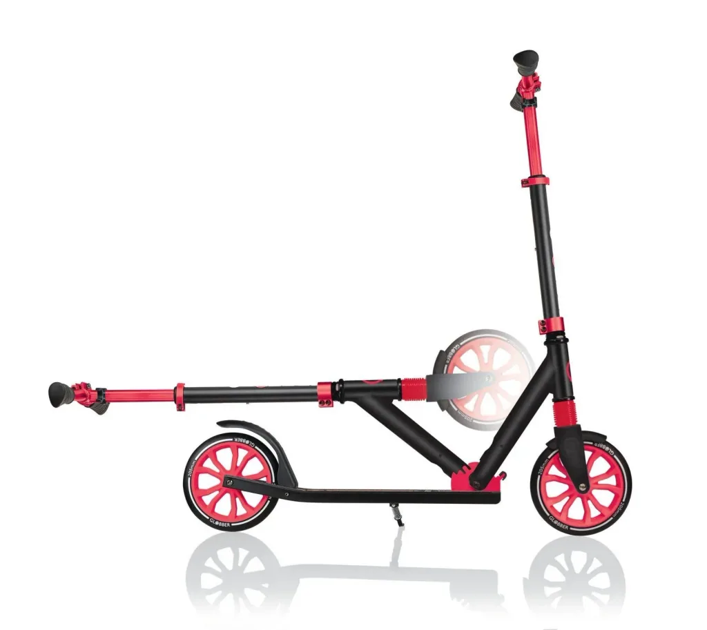 NL 205 Tretroller, 205 mm, ABEC 7, höhenverstellbar, Frontfederung, Klappmechanismus, schwarz-rot