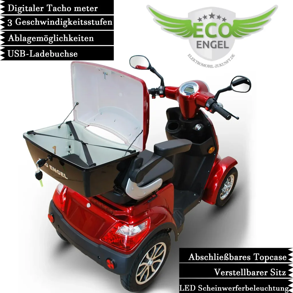 E-Scooter 4 Räder rot - 20 Ah Li-Io Akku - 25 km/h - Seniorenmobil