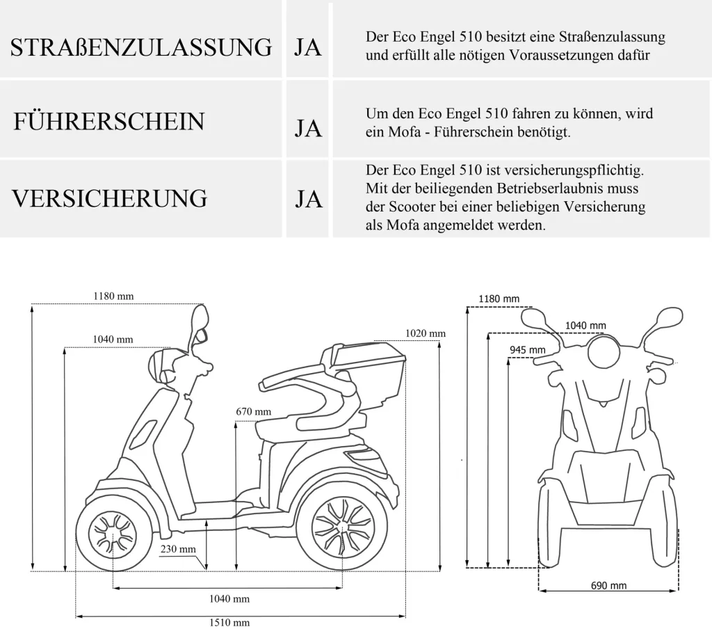 E-Scooter 4 Räder rot - 20 Ah Li-Io Akku - 25 km/h - Seniorenmobil