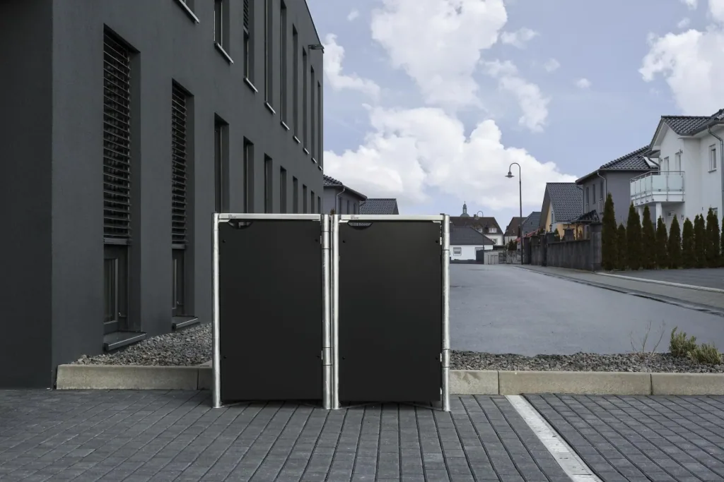 Mülltonnenbox 240 Liter, Kunststoff, Schwarz, mit Verbinder, 2er