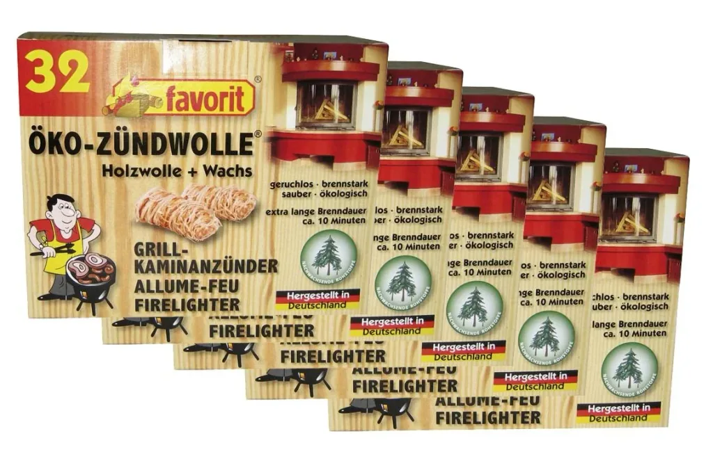 Feueranzünder Öko Zündwolle, 5 Packungen je 32 Stück