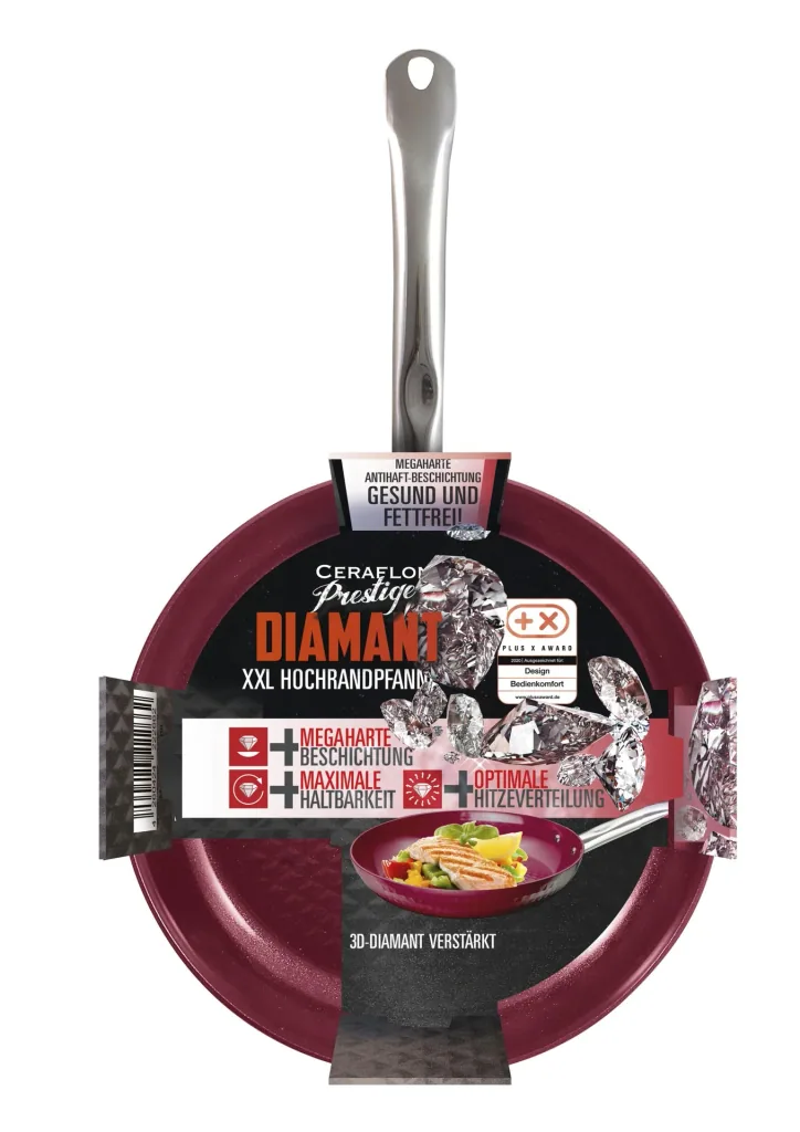 Pfannenset Ceraflon Prestige Diamant XXL Antihaft, 3 teilig Magenta - Ø 20 cm / 24 cm/ 28 cm