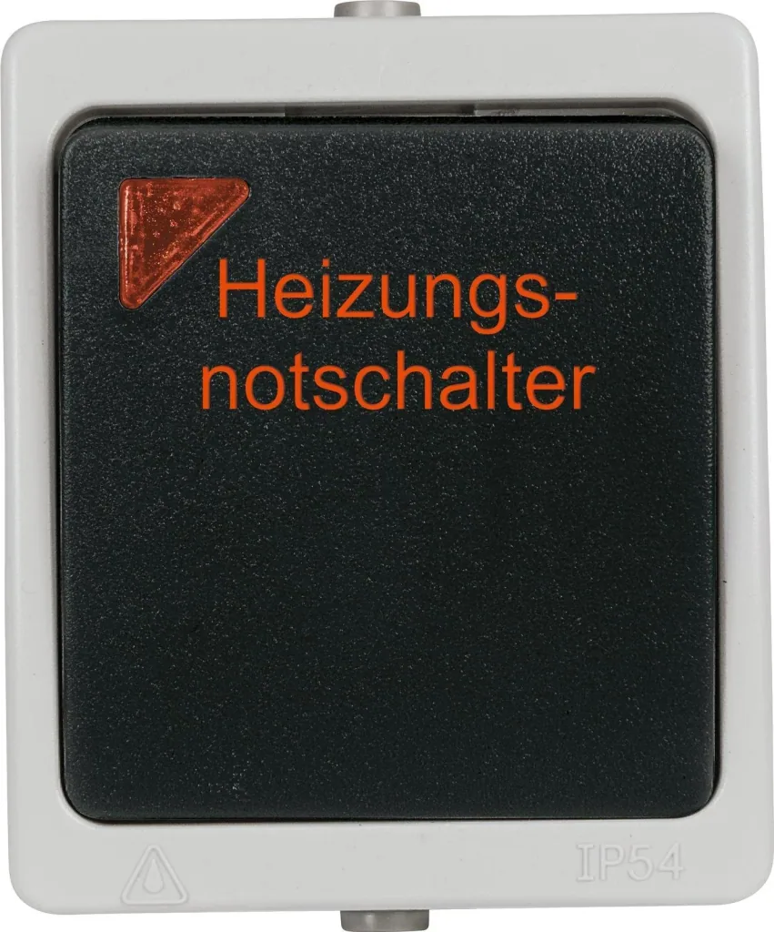 Aufputz-Feuchtraum Heizungsnotschalter mit Linse und eingesetzter Glimmlampe