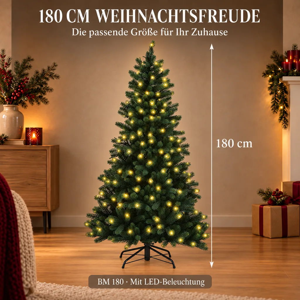 Weihnachtsbaum mit Lichterkette, 222 LEDs, H 180, inkl. Standfuß