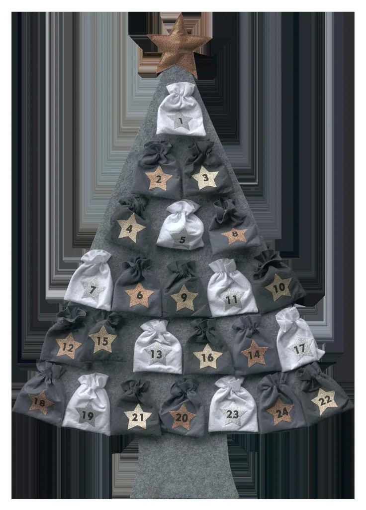 Adventskalender "Tannenbaum", zum Befüllen, grau