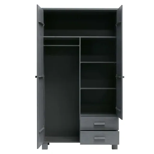 WOOOD - Schrank Dennis, 2-türig, Kiefer, 202x111x55 cm, Stahlgrau