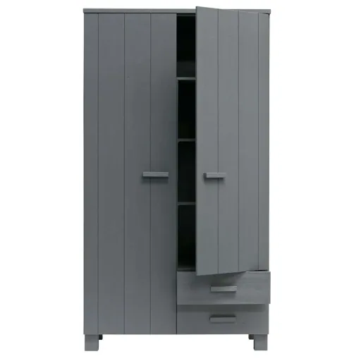 WOOOD - Schrank Dennis, 2-türig, Kiefer, 202x111x55 cm, Stahlgrau