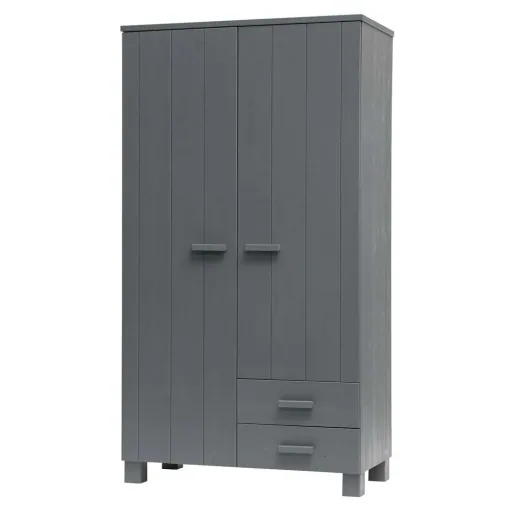 WOOOD - Schrank Dennis, 2-türig, Kiefer, 202x111x55 cm, Stahlgrau