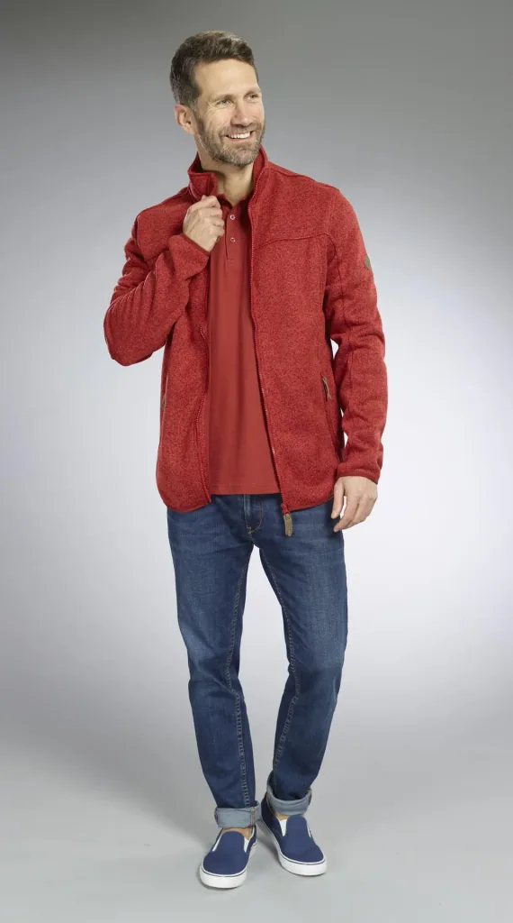 Strickjacke mit Reißverschluss, Farbe rot/melange, Gr.M